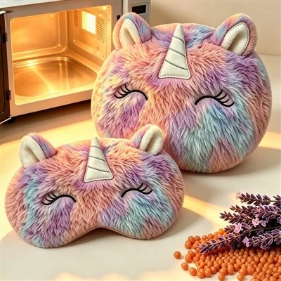 Mikrodalgada Göz Maskeli Peluş Unicorn Isıtma Pedi